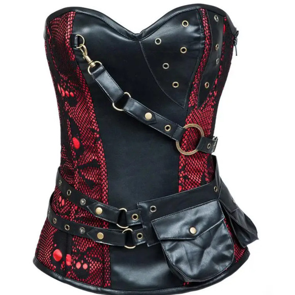 Charmian Skull Bones Red‎ Black Corset Gothic Steampunk Valentine Costume 5XL - Picture 3 of 16